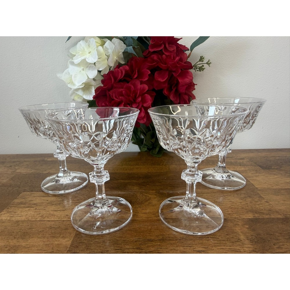 Vintage Royal Crystal Rock Mirage Crystal Champagne Coupe Glasses Tall Sherbet